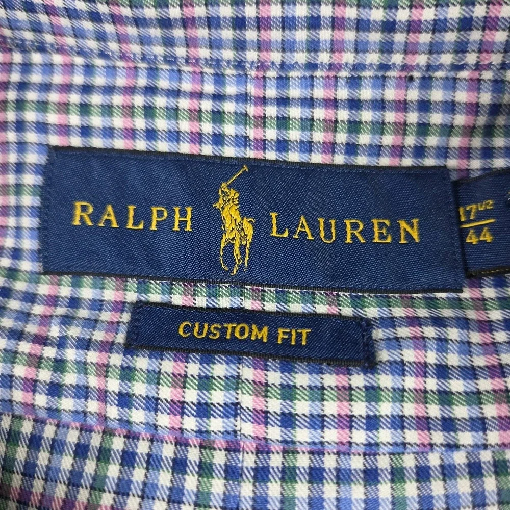 Polo Ralph Lauren Blue Plaid Button Down Custom Fit Dress Shirt 17.5 Pony NWT